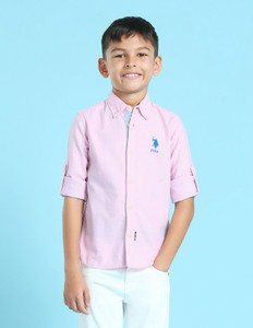 U.S. POLO ASSN. Boys Solid Casual Pink Shirt