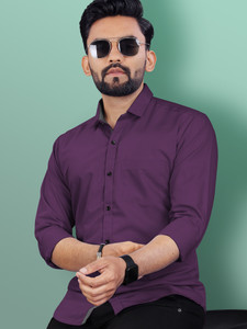 VeBNoR Men Solid Casual Purple Shirt