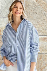 TIGERSNAKE Women Striped Formal Blue Shirt