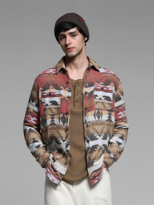 JACK & JONES Men Printed Casual Gold Shirt