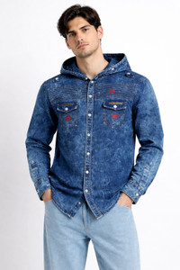 Clubble Men Washed Casual Blue Shirt