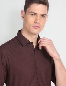 ARROW Men Self Design Formal Brown Shirt