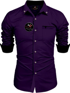 jeny fashion Men Solid Casual Purple Shirt