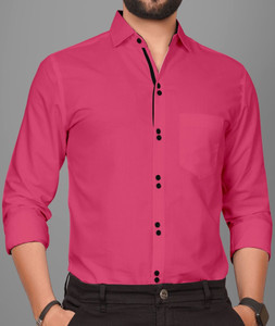 Voroxy Men Solid Formal Pink, White Shirt