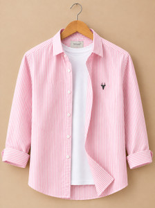 vdlooks Men Striped Pink, White Shirt - Image 3