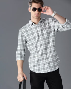 Jai Textiles Men Checkered Casual Grey Shirt