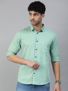 Majestic Man Men Solid Casual Light Green Shirt