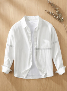 PRIHA Men Striped Casual White Shirt - Image 3