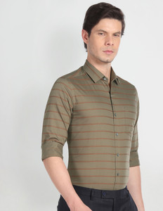 ARROW Men Striped Formal Green Shirt