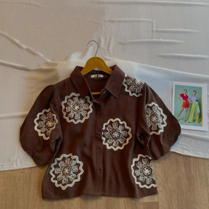 PFab Women Embroidered Casual Brown Shirt