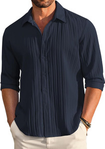 COMBRAIDED Men Self Design Formal Blue Shirt
