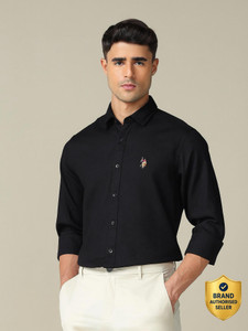 U.S. POLO ASSN. Men Self Design Casual Black Shirt