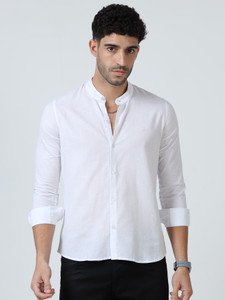 RESERIO Men Solid Formal White Shirt