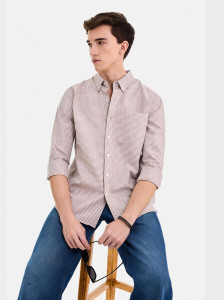 Snitch Men Checkered Casual Brown Shirt