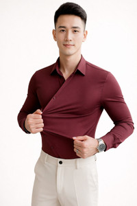 Apinzo Men Solid Formal Maroon Shirt