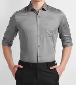 FUBAR Men Solid Formal Grey Shirt