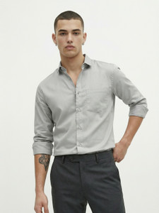 FUBAR Men Solid Formal Grey Shirt