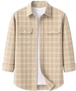 DIMMY Men Checkered Casual Beige Shirt