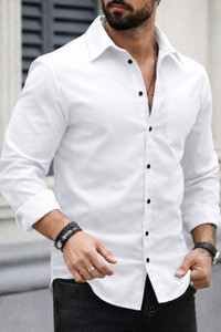 METRONAUT Men Solid Casual White Shirt - Image 5