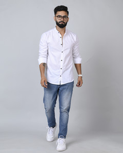 BLEZZA Men Solid Casual White Shirt