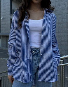 IKONIQ Women Striped Formal Blue Shirt