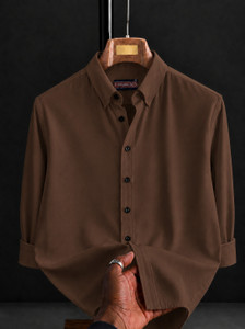 COMBRAIDED Men Solid Casual Brown Shirt