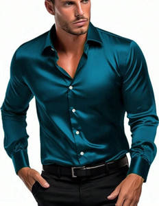 METRONAUT Men Solid Formal Dark Green Shirt