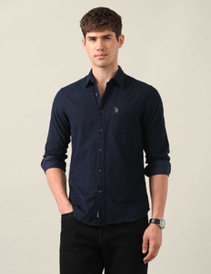 U.S. Polo Assn. Denim Co. Men Solid Casual Blue Shirt