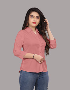 FASHIONYOURSTYLE Women Solid Formal Pink Shirt