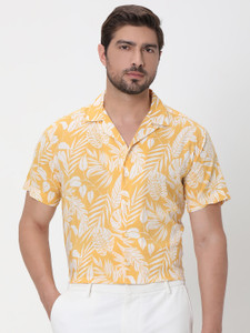 MUFTI Men Printed Casual Yellow Shirt