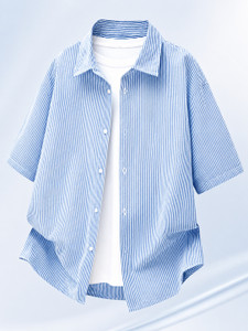 Asta Moda Men Striped Casual Blue, White Shirt - Image 4