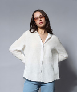 High Star Women Solid Casual White Shirt