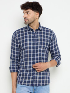 DUKE Men Checkered Casual Blue Shirt