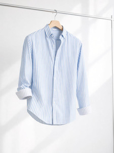 JNV FASHION Men Striped Casual Blue, White Shirt