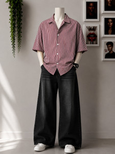 Asta Moda Men's Striped Casual Shirt (Maroon/White) - Image 3