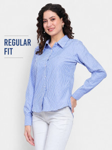 Nksa Fashion Women Striped Casual Blue, White Shirt
