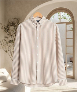 PROBIZ Men Striped Casual Brown Shirt