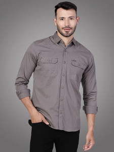 D Finish Men Solid Casual Grey Shirt
