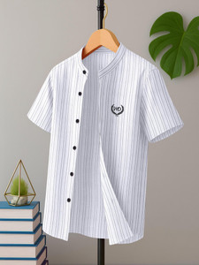 MAHITAG Boys Embroidered Casual White Shirt