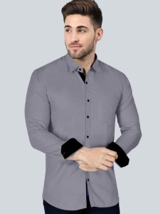 BroMiyO Men Solid Casual Grey Shirt