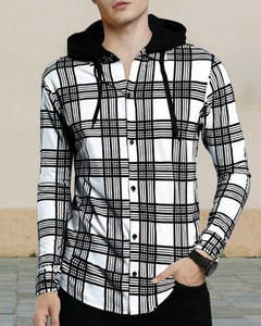 EyeBogler Men Checkered Casual White, Black Shirt