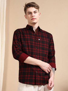 ALLWIN PAUL Men Checkered Casual Maroon Shirt