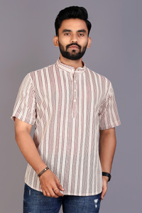 Paralians Men Striped Casual White Shirt