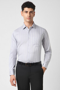 VAN HEUSEN पुरुषों के लिए धारीदार फॉर्मल ग्रे  शर्ट