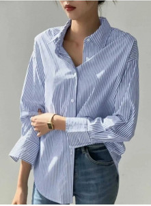 sonenterprises Girls Striped Casual Blue, White Shirt