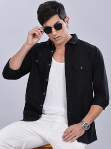 7th Legion Men Solid Casual Black Shirt