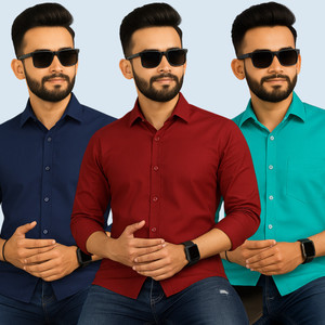youth first Men Solid Casual Dark Blue, Maroon, Blue Shirt
