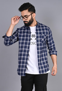 FUBAR Men Checkered Casual Blue Shirt