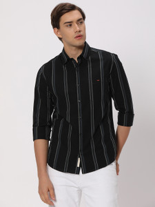 MUFTI Men Striped Casual Black Shirt