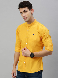 FUBAR Men Solid Casual Yellow Shirt